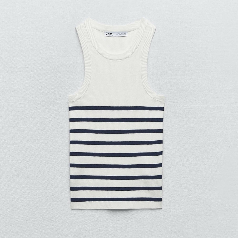 Zara Navy and White Striped Tank Top